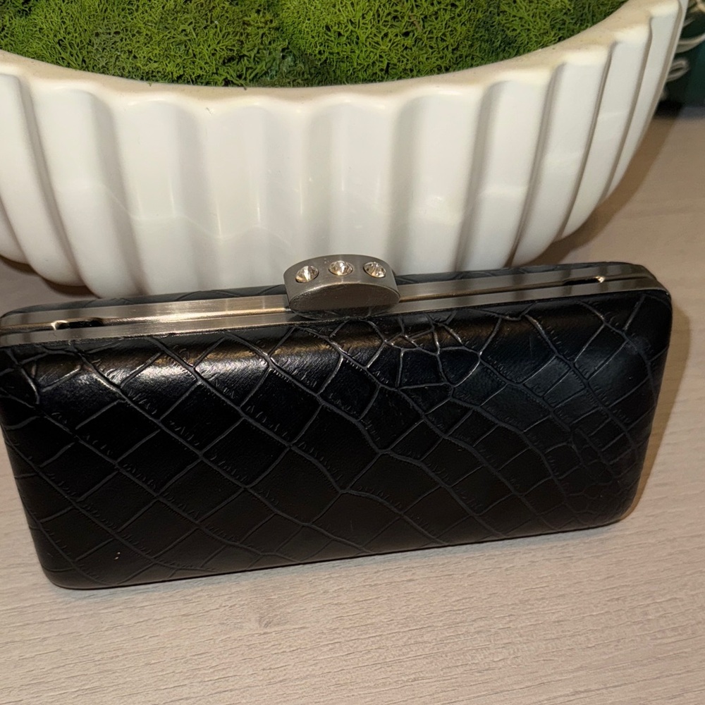 Black Crocodile Embossed Clutch